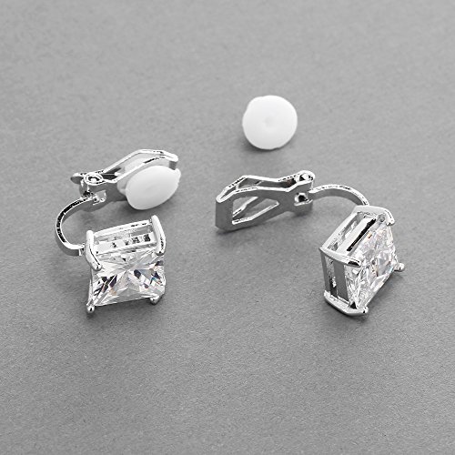 Mariell 2 Carat Princess-Cut Cubic Zirconia Clip On Earrings - Genuine Platinum Plated Clip-on Studs4