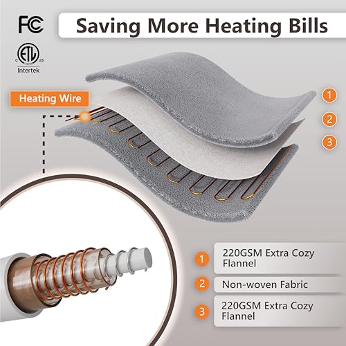 Image of Wapaneus Foot Pocket Heated Blanket Electric Throw with 10 Heating Levels and Auto Shut Off,Flannel Fast-Heating Heated Throw 50 inch x 60 inch,ETL Listed Machine Washable,Dark Brown