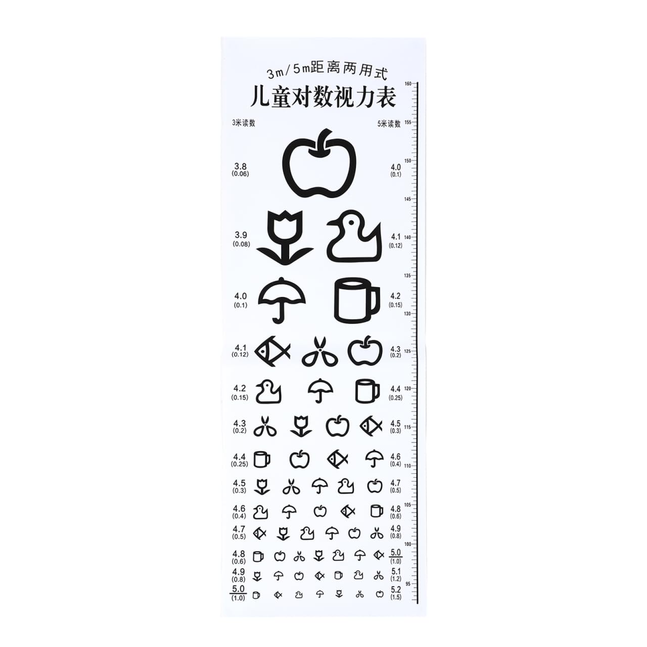 Tableau de test visuel standard pour enfants - En PVC imperméable - Test d'acuité visuelle - 3 m / 5 m - Pour la maison