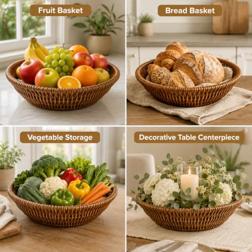 Image of Round Bread & Roti Serving Basket | Restaurant Style Tabletop Bread Basket for Dining Table | Chapati, Bun & Snack Serving Basket for Home, Hotel & Cafe