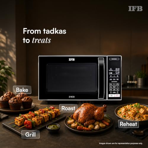 Image of IFB 21L Air Fry Convection Microwave with 5 in 1 Versatility Bake, Grill, Roast, Reheat & Multi-Stage Cooking, Auto Cook Menus (21SC5, Silver, Weight Defrost, Steam Clean, 10 Power Levels)