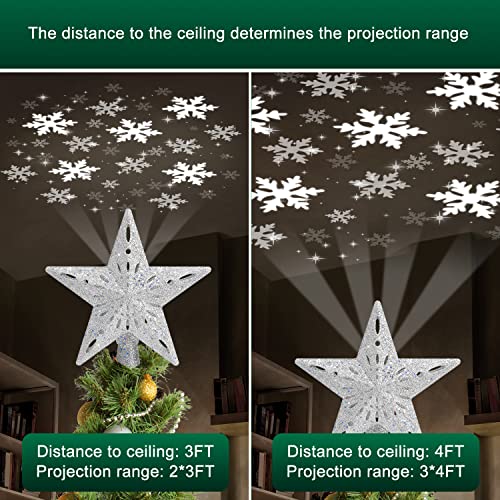 Kesfitt Christmas Tree Topper Lighted With 6 Projection Modes,Christmas Star Tree Topper Built-In Led Rotating Lights,Sliver 3D Glitter Dynamic Projection For Xmas Party Holiday Decro #TOP3