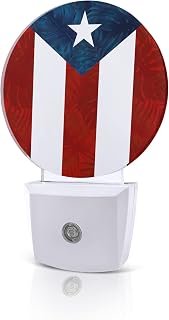 Plug into Night Light Puerto Rico Stars and Stripes Flag LED Auto Sensor Dusk to Dawn Nightlight Palm Leaves Texture Smart Dimmable Lights for Home Hallway Bedroom Bathroom