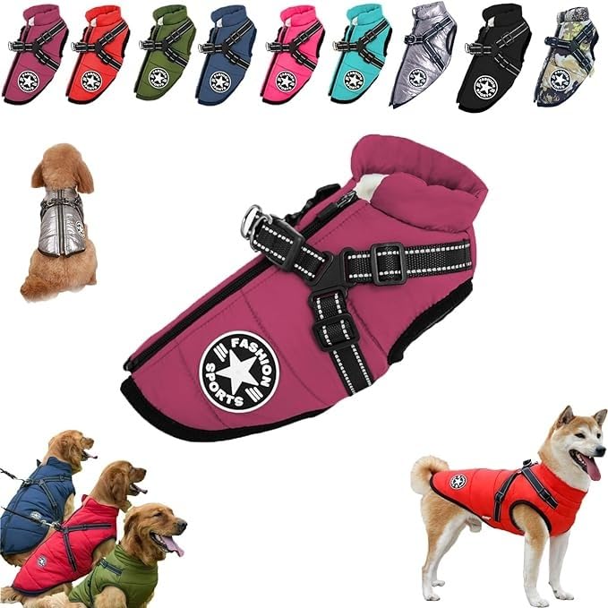 Pawbibi Sport - Waterproof Winter Jacket with Built-in Harness, Pawbibi Warm Dog Jacket, Reflective & Adjustable Pet Vest Harness, Waterproof Windproof Dog Winter Warm Coats (Color : Purple, Size :