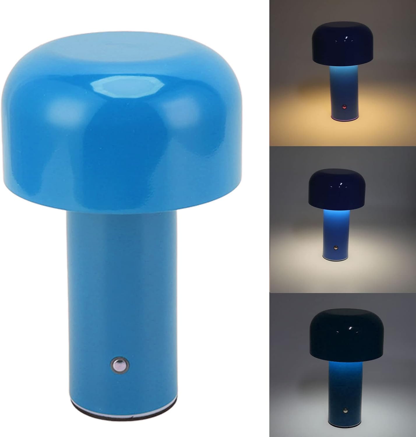 Mushroom Lamp Desk Bedside Small Lamps LED Desk Lamp Mushroom Design USB Charging 3 Color Temperature Touch Table Light for Restaurant Study (Blue)