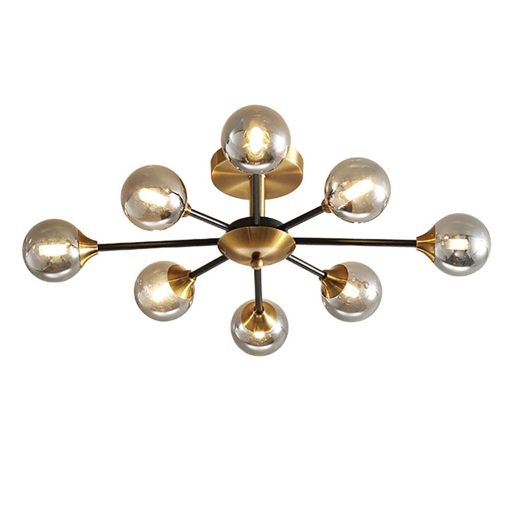 CZYLJLK Flush Mount Hanging Ceiling Lighting Fixture for Bedroom,G9 Modern Gold Sputnik,Brushed Brass Mid Century During Light-Smoke Gray 8 Head