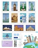 forever young Minigem Small Diamond Art Kits for Beginners, 12Pcs World-Famous Landmark Square Diamond Painting Kits for Adults, 3-Hour Postcard-Style Mini Diamond Art Kits (5x7 Inch)