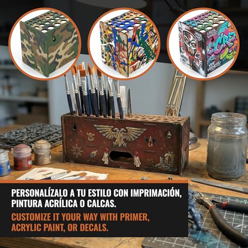Miniatura 4 de Proscale Porta Pinceles Y Herramientas Para Modelismo Miniaturas Artistas Bellas Artes Y Hobby Soporte Versátil Mesa Y Pared Con Taladros De Varios Diámetros