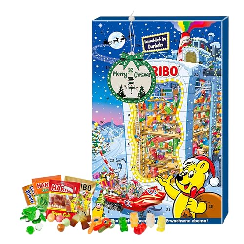 Jelly Sweets Advent Calendar 2025 - Glow In Dark 24 Days Christmas Countdown Calendar 2025 of Assorted Jelly Fruits Flavour Gummy Sweets 300g with Topline Tree Ornament. Christmas Gifts for Kids