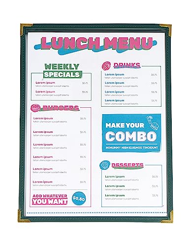 Protège-menus en similicuir et vinyle de qualité supérieure avec coins dorés