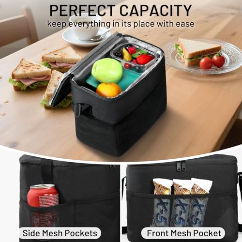 MIER Insulated Lunch Box for Men Women Portable Lunch Bags with Shoulder Strap Leakproof Cooler Bag for Work Travel Picnic, Black