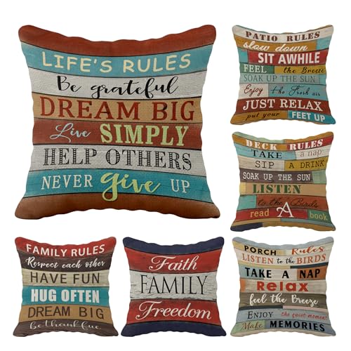 Life's Rules Throw Pillow Case Set of 6, 18 x