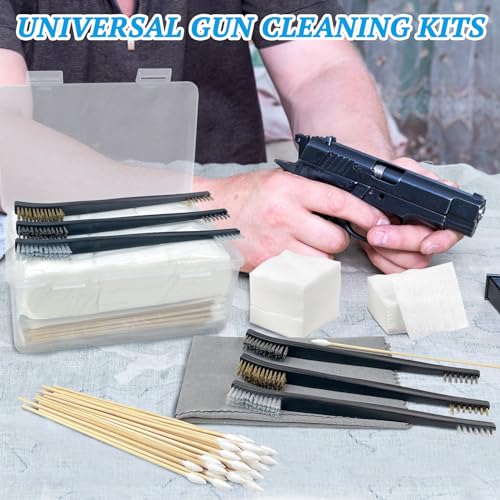 Universal Gun Cleaning Kit - 2 X 2 Inches Patches - 200 PCS 6 Inches Point Swabs - 3 Pcs Gun Cleaning Brush, and A Silicon Gun Cloth Suitable for Most Gun Firearm - Thumbnail 5