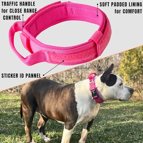 ADITYNA - Tactical Dog Collar for Large Dogs - Soft Padded, Heavy Duty, Adjustable Pink Dog Collar with Handle for Training and Walking - Thumbnail 5