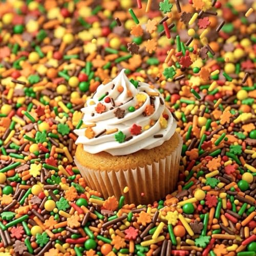 Image of Manvscakes Autumn Themed Sprinkle Blend with Colored Sugar Leaf Shapes