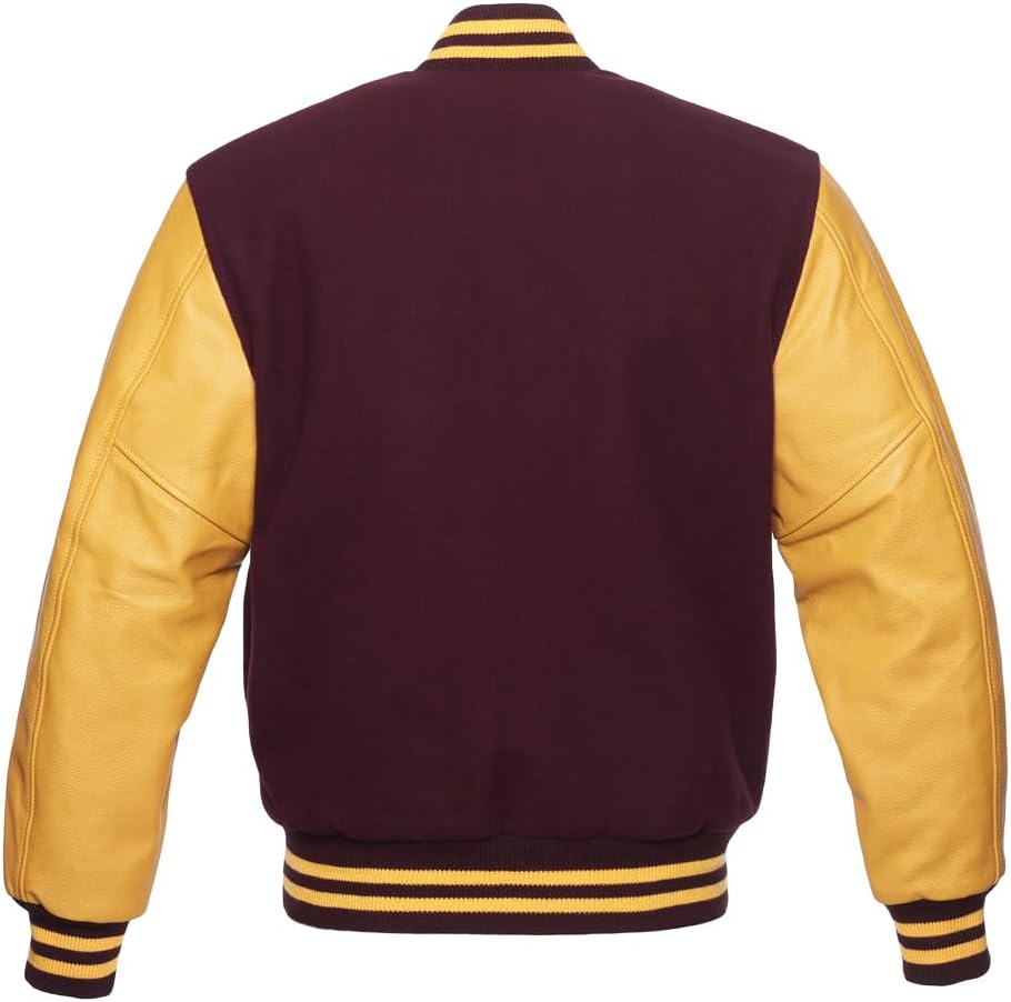 Mount Helicon Mens Green Genuine Wool blend and Leather Sleeves Light Weight Varsity Jacket Letterman Rib Knitting Bomber