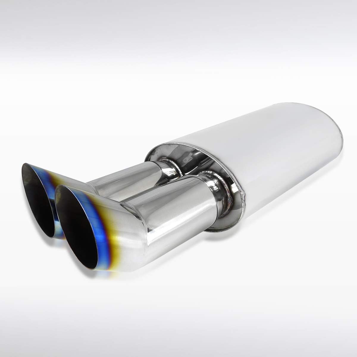 AUTOZENSATION Stainless Exhaust Muffler, Dual Slant Burnt Tip 3" Outlet 2.5" Inlet