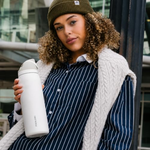 Image of FreeSip Gym Water Bottle with Straw & Chug Lid - Leak Proof Push Button Opening, BPA Free, Large Capacity Sports Bottle with Carry Handle (White, 960 ML)