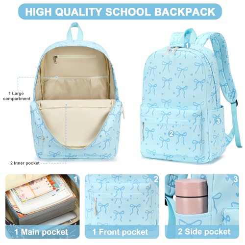 Image of LOIDOU Backpack for Girls School Backpacks Bookbags for Elementary Middle School Women Laptop Backpacks (Bow Tie BLUE, L-17)