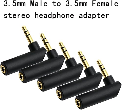 Miniatura 3 de Adaptador de audio macho a hembra de ángulo de 0.138 in, conector estéreo TRS de ángulo recto de 90 grados, conector AUX compatible con auriculares,