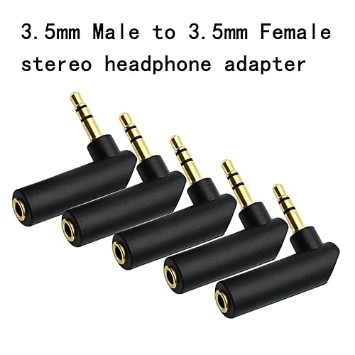 Miniatura 3 de Adaptador de audio macho a hembra de ángulo de 0.138 in, conector estéreo TRS de ángulo recto de 90 grados, conector AUX compatible con auriculares,
