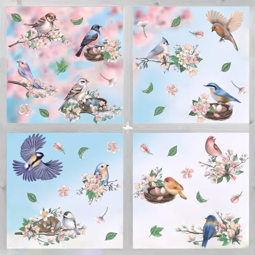 ANHUIB Birds Window Stickers,Hummingbird Window Clings,Flowers and Birds Wall Stickers For Living Room,Anti-Collision Window Decals,Flower Wall Sticker,Animal Wall Decal for Kids Bedroom Nursery Decor - Image 2