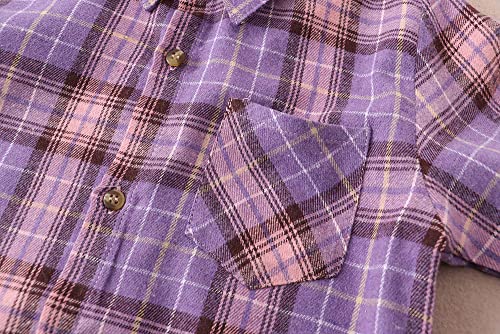 Girls Flannel Shirts Long Sleeve Girls Button Down Shirt Kids Western Shirts Cute Shirts For Girls Plaid Shirt For Girls Spring Shirts Purple #TOP3