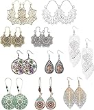 Adramata 10 Paare Boho Vintage Tropfen Ohrringe für Frauen Mädchen Böhmischer Nationalstil Hohle Wassertropfen Ohrringe Set
