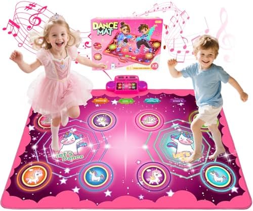 Musikmatte Tanzmatte Kinder mit Musikinstrumente LED Bluetooth, Musikspielzeug 5 Modi 9 Stufen, Montessori Lernspielzeug Geschenk für Mädchen Jungen ab 2-8 Jahre Geburtstag Weihnac
