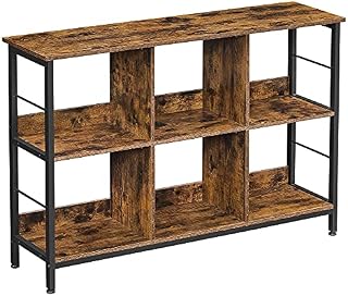 VASAGLE Bookshelf, Bookcase, Shelving Unit, TV Stand, Console Table, 6 Compartments, for Office, Living Room, Bedroom, 33 x 120 x 80 cm, Industrial Design, Rustic Brown and Black LLS104B01