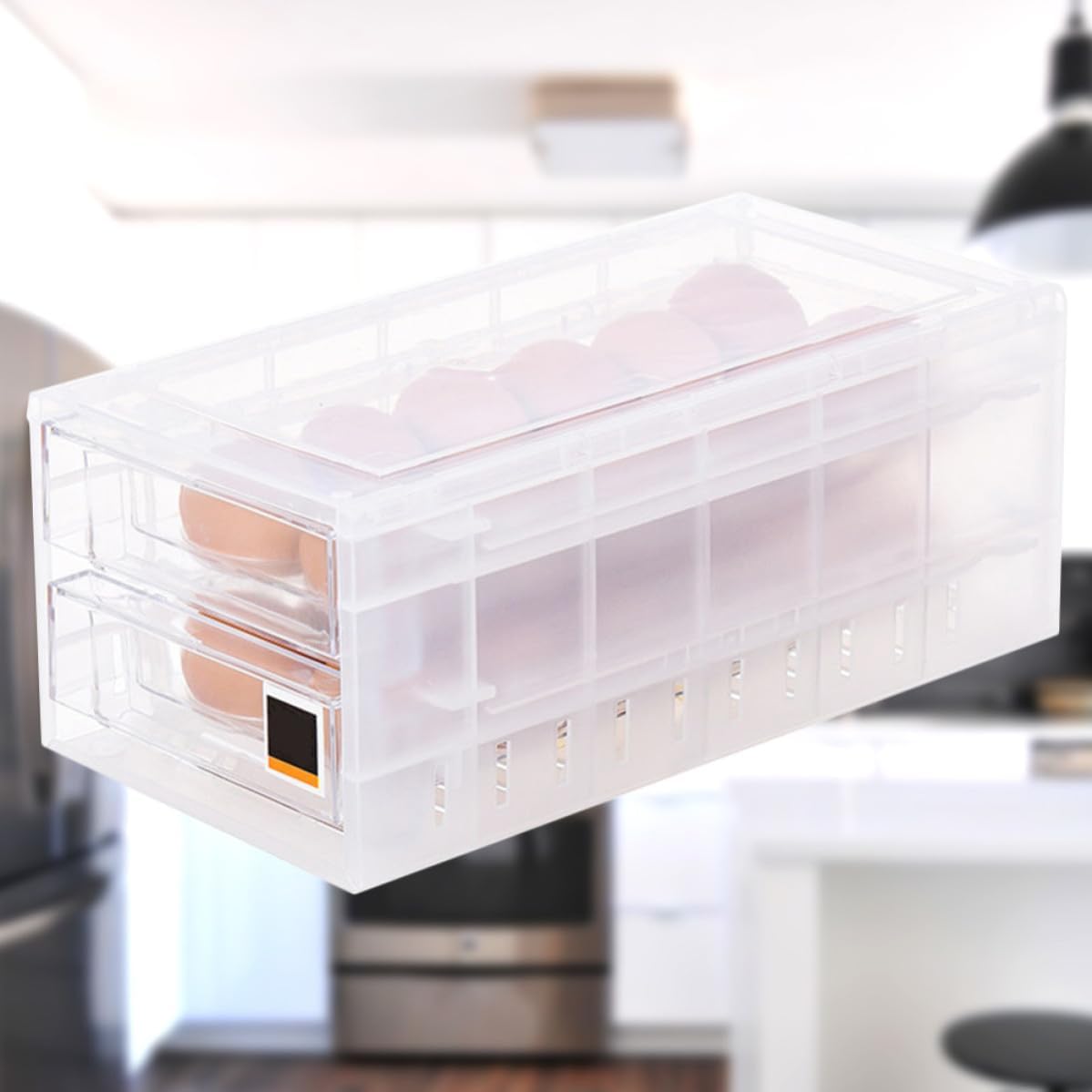 PP Double Layer Drawer Egg Box Refrigerator Organizer 24 Grid