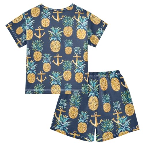 ALAZA Pineapples Anchor Pajama Set Short Sleeve Sleepwear Soft Lounge Nightwear2