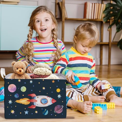 Image of Rocket Storage Basket with Handles, Rockets Foldable Space Organizer, Waterproof Toy Box for Boys Girls, Multi Storage Container for Nursery Room, Rocket Storage for Clothes, Gifts and Home Decor