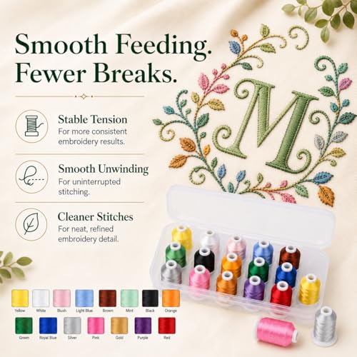 Image of Simthread 15-Color Polyester Embroidery Thread Set, Basic Color Series | 15 coordinated 1000M polyester spools for machine embroidery, quilting, patches, monograms and everyday sewing.