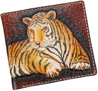 Tiger Carving Wallet, Tiger Wallet, 3D Genuine Leather Wallet, Hand Carved, Biker Wallet, Leather Carving Wallet, Handmade Carved Leather Bifold Wallet