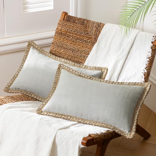 Phantoscope Pack of 2 Farmhouse Decorative Throw Decorative Pillow Cover Burlap Linen Trimmed Tailored Edges, Flax Gray, 12 x 20 inches, 30 x 50 cm by Phantoscope - Used condition - US$17.59