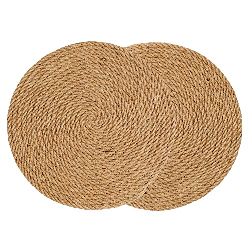Manteles Individuales Redondos Tejidos, Juego de 2 manteles Individuales de Yute Natural de 11.8 Pulgadas, manteles Individuales rústicos, Bohemios, Resistentes al Calor, Antideslizantes, Resistentes