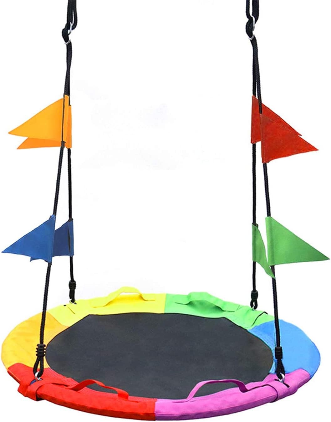 SURPCOS Saucer Swing for Kids Outdoor with Handle - Round Outdoor Swings for Swingset - Large Tree Swings for Children with Hanging Kit - Heavy Duty Children Disk Swing for Outside, 40"