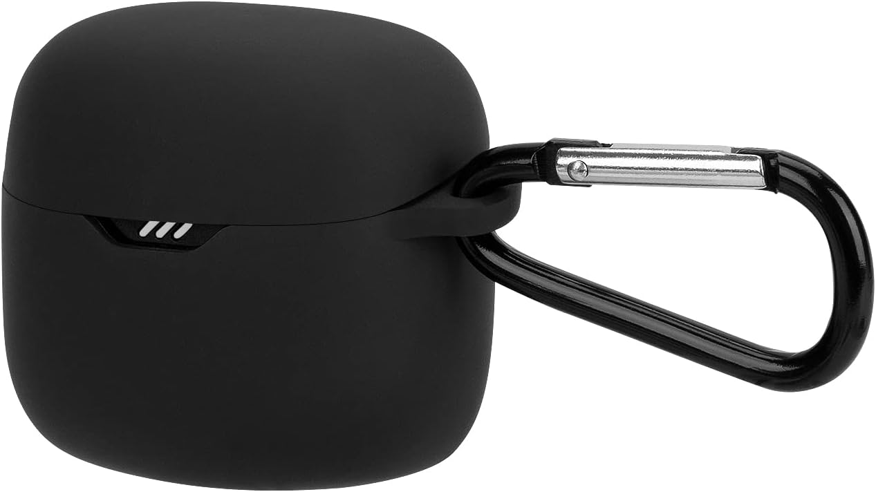 Geekria Silicone Case Cover Compatible with JBL Tune Flex True Wireless Earbuds, Protective Earphones Skin Cover with Keychain Hook, Charging Port Accessible (Black)