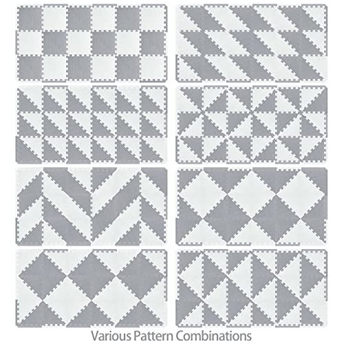 Yostrong 36 Tiles Interlocking Triangle Puzzle Foam Baby Play Mat With Straight Edges For Playing - Eva Babies Crawling Mat | Rubber Floor Work Out Mats For Home Gym. White, Light Gray. Yot-Alb18S18 #TOP4