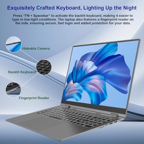 jumper Laptop 16 Zoll, Touchscreen Laptop 16GB DDR5 640GB Storage, 4-Core, Fingerabdruckleser, Tastatur mit Hintergrundbeleuchtung, BT5.2, WiFi 6, 53.2WH, für Studenten Business 4