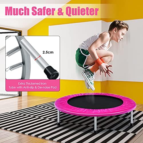 GYMAX 38” Mini Trampoline, Folding Fitness Rebounder with Safety Pad, Easy Assembly Exercise Trampoline for Adult Kids Indoor Outdoor 3 511CNDnG62L. AC