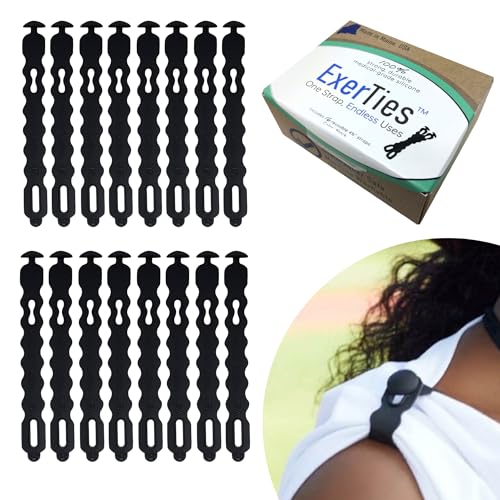 ExerTies Tshirt Sleeve Ties (16 Ties) Black - 100% Medical Grade Silicone Sleeve Holders for Sports - Sleeve Ties for Sports Shirts Designed for Athletes - Hypoallergenic Sleeve Straps - Made in USA