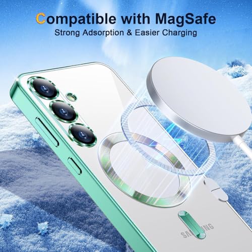 Image of VONZEE Clear Logo Electroplating Transparent Case For Samsung Galaxy A26 5G, Magnetic Plating Electroplate Tpu Case Cover, Individual Camera Protection For Each Lens- Green