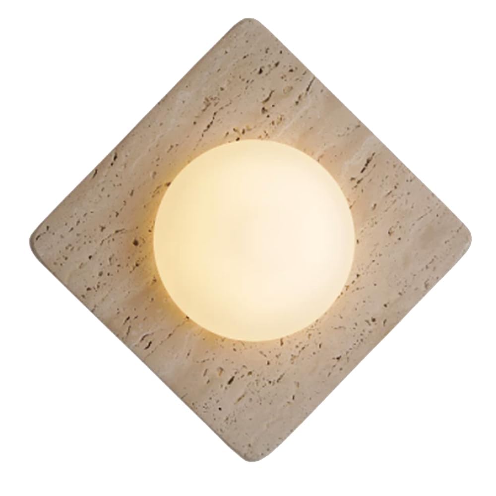 Lighting Modern Sconce Wall Lighting with Milk Glass Shade Decor,Travertine Walls Mount Sconce Hardwired Decor Living Room Wall-Mount Lighting Lanterns Rustic Walls Lighting