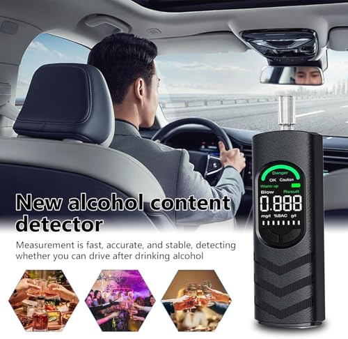 YRHWS Alkoholtester, Alkoholmessgeräte Polizeigenau Promilletester mit USB-C Akku, Professioneller Alkohol Tester mit 20 Mundstücken und Digitaler LCD Bildschirm