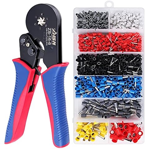 Hexagonal Ferrule Crimp Tool AWG 28-5 (0.08-16mm²),Zhushan 16-6 Wire Ferrule Crimper with 1200 PCS Terminal Connector Sleeves Cover