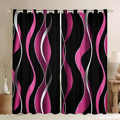 Feelyou Gray Black Pink Stripe Darkening Drapes Modern Abstract Art Window Curtains Geometric Spiral Darkening Drapes Kids Boys Girls Toddler Stripe Line Window Treatments (2 Panels, 42 x 63 Inch)