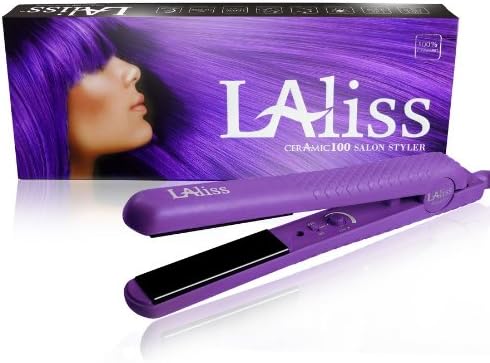 purple flat iron hair straightener hair iron 100%ceramic 1.25"professional salon series.ceramic100 TM.haet plate:100%pure ceramic plate distributes heat evenly and produces the best styling results.negative ion and nano technology can transform unruly hair into silky smooth tresses by eliminating frizz and fly aways.Adjustable temperature ranges from 140-450F(60-230C)and works for all hair types.fixed floating plate reduces pulling as you style.minimizing hair damage and frayed ends.8 feet,360swivel cord prevents tangling and gives you freedom of movement.technical specs:110-240v,50/60Hz.temperature140-450F(60-Introduction LAliss originally stood for Los Angeles liss, the city where we established our brand. The style to us represents the Los Angeles style. Our stylers are perfect for any girl to flip, curl and straiten her hair wherever she may be. From beveryly hills to east LA, all girls love these stylers. Over the past few years we noticed our clients saying “I am here to laliss my hair” and it stuck with us so now we just call ourselves laliss. We keep our line simple and practical. We work closely with our manufacturers to ensure our products are produced in only the best factories with strict quality control. We insist on only the best ceramic plates, we never try to cut corners or costs by using thin ceramic coatings or any tipe of iron/steel. We know that LA girls wouldn’t settle for less than the very best. LA girls are independent and they know exactly what they want. Perfectly styled hair worthy of the red carpet, without damage or frizz.)Product Description ceramic100 speclogos The ceramic flat iron is our most classic look. You will be amazed at how well it smoothes and relaxes your hair. Unlike some ‘hair straighteners’ our ceramica series flat irons smooth and relax your hair while repairing it. Your days of dry, damaged hair and split ends are over. You can flatten, flip and curl your hair with the same iron, you do