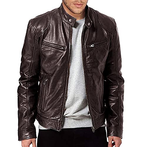 Ymosrh Men's Leather Jacket Faux Motorcycle Jacket Pu Bomber with Hood Jackets, S-L2